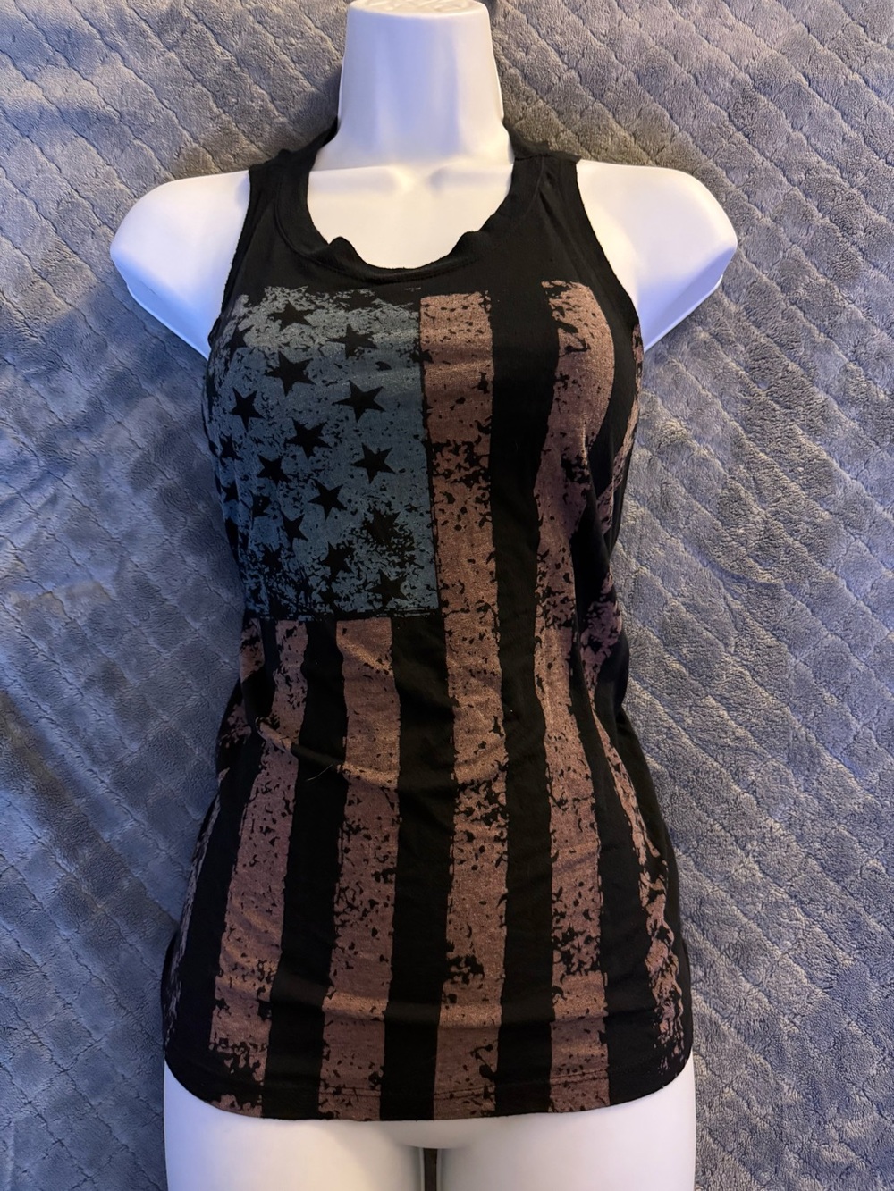 Women’s Black Distressed American Flag Tank Top